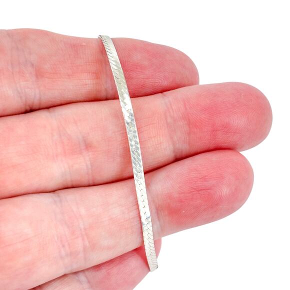 Vintage Sterling Silver 925 Herringbone Chain Bracelet 7" - Picture 1 of 6